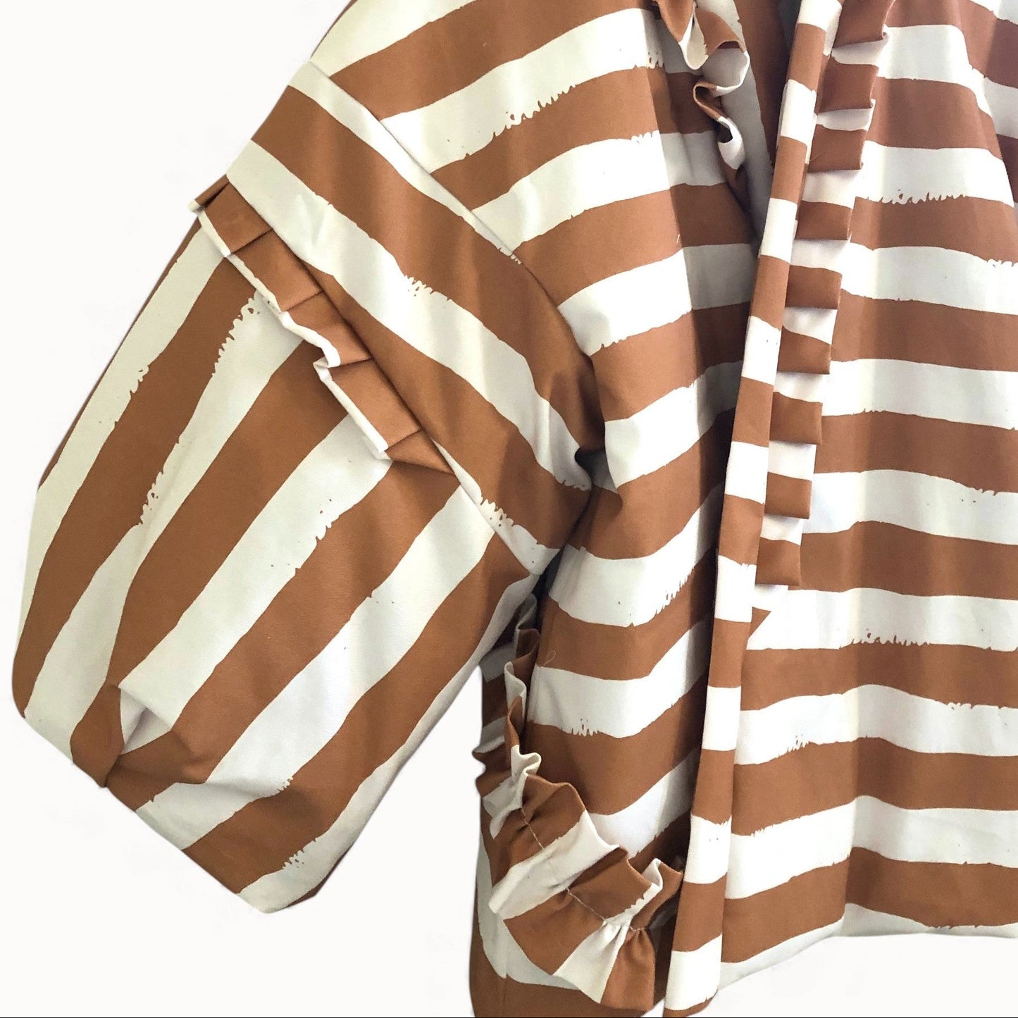 Brush-Stripe Hanten Jacket with Oversized Back Ribbon Camel