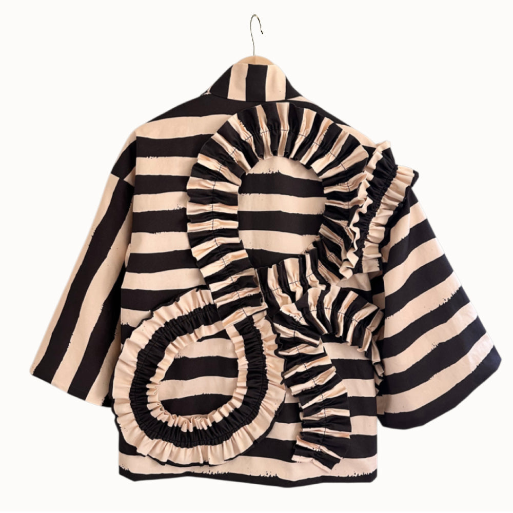 Kumo Stripe Haori – Black & Ivory / Back Ribbon Study No.04