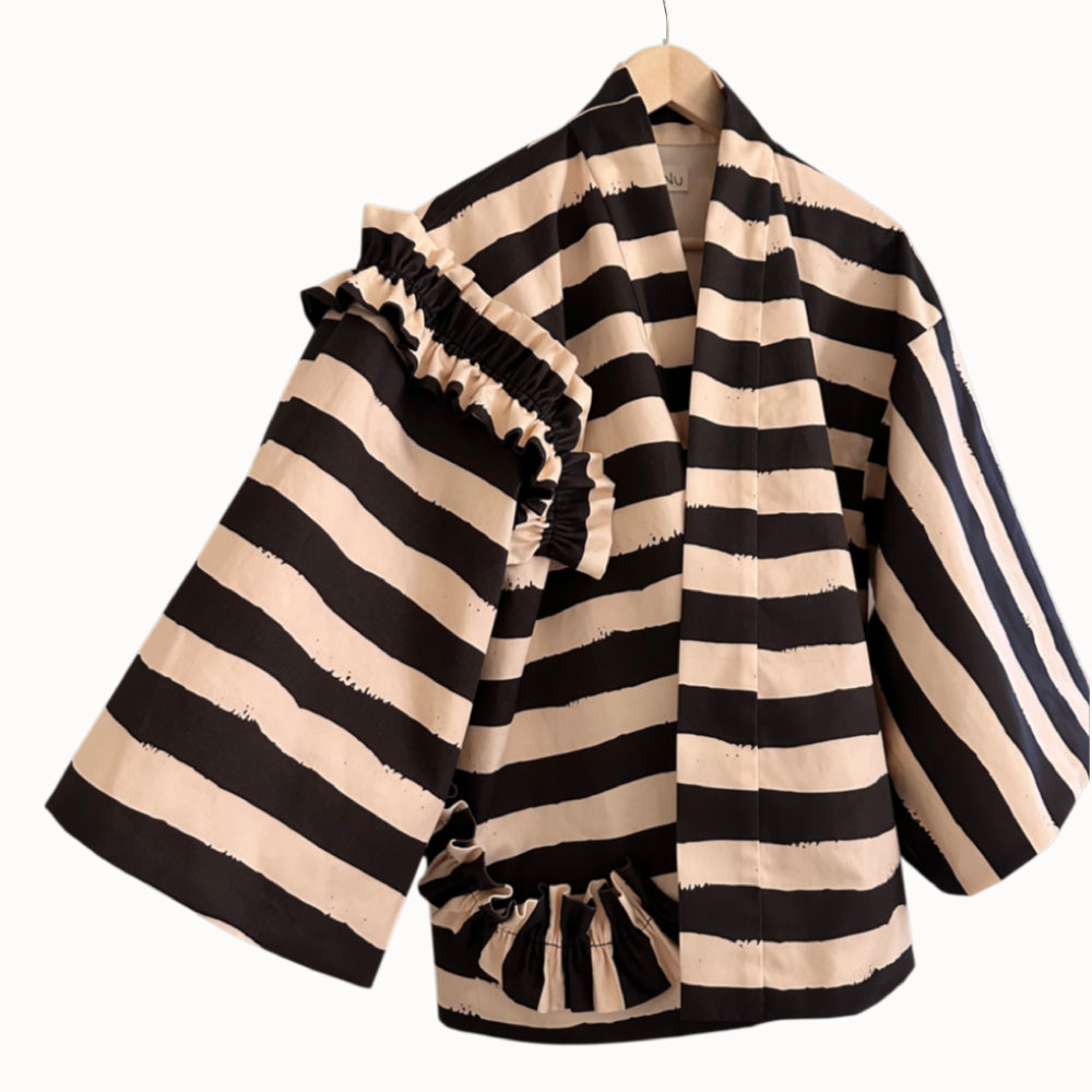 Kumo Stripe Haori – Black & Ivory / Back Ribbon Study No.04