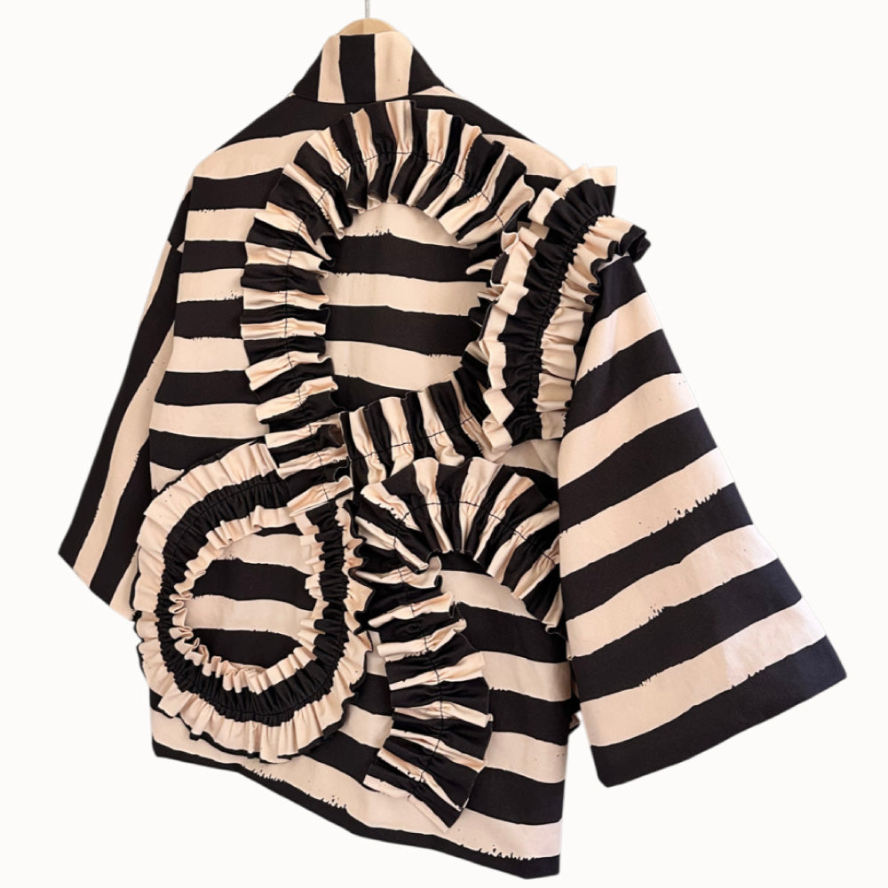 Kumo Stripe Haori – Black & Ivory / Back Ribbon Study No.04