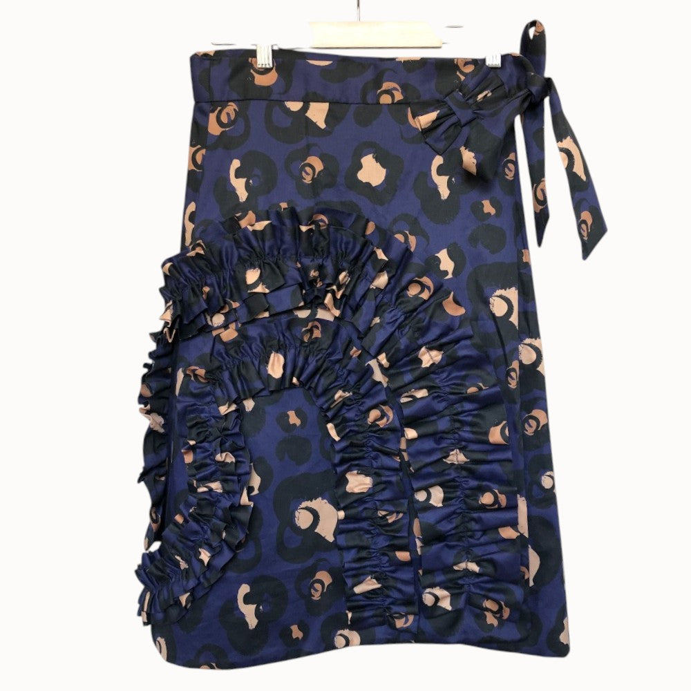 Hana Leopard Wrap Skirt Navy