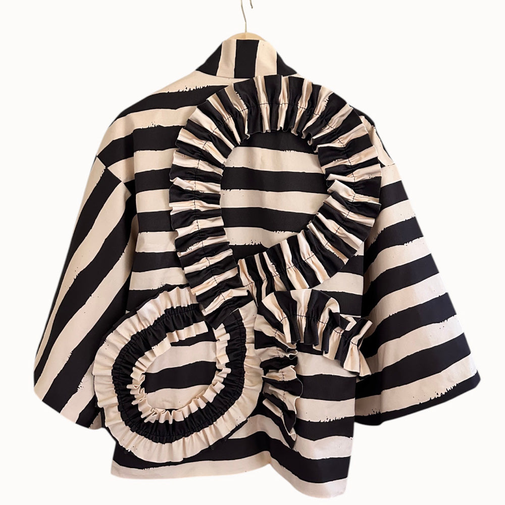 Kumo Stripe Haori – Black & Ivory / Back Ribbon Study No.03