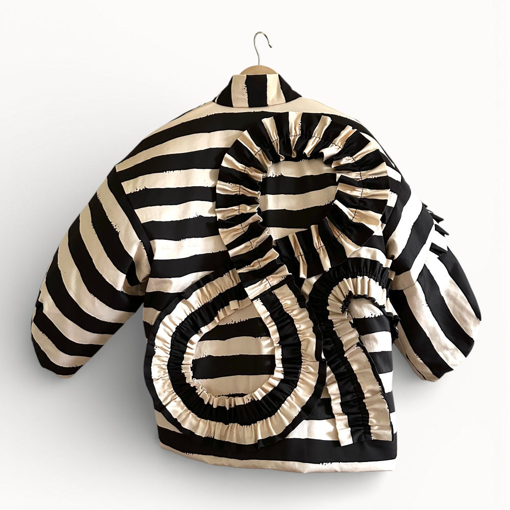 Brush-Stripe Hanten Jacket with Oversized Back Ribbon E