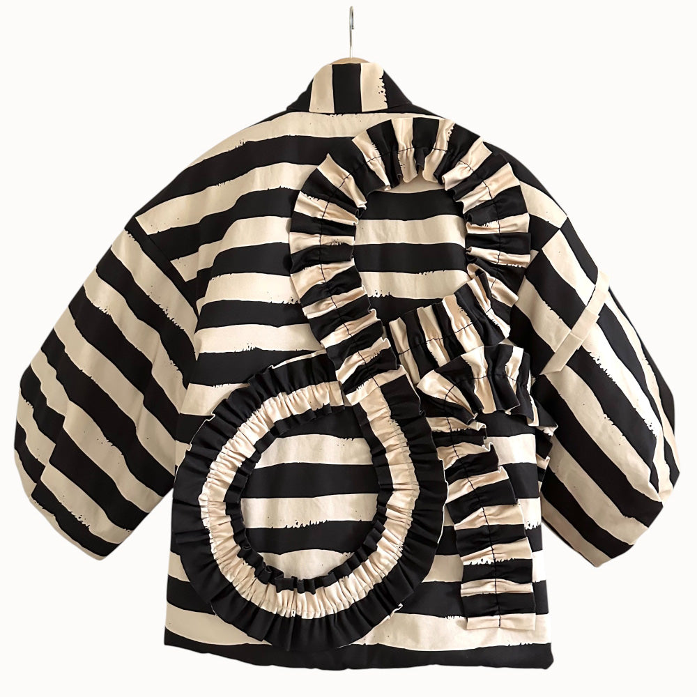 For Tina Brush-Stripe Hanten Jacket with Oversized Back Ribbon