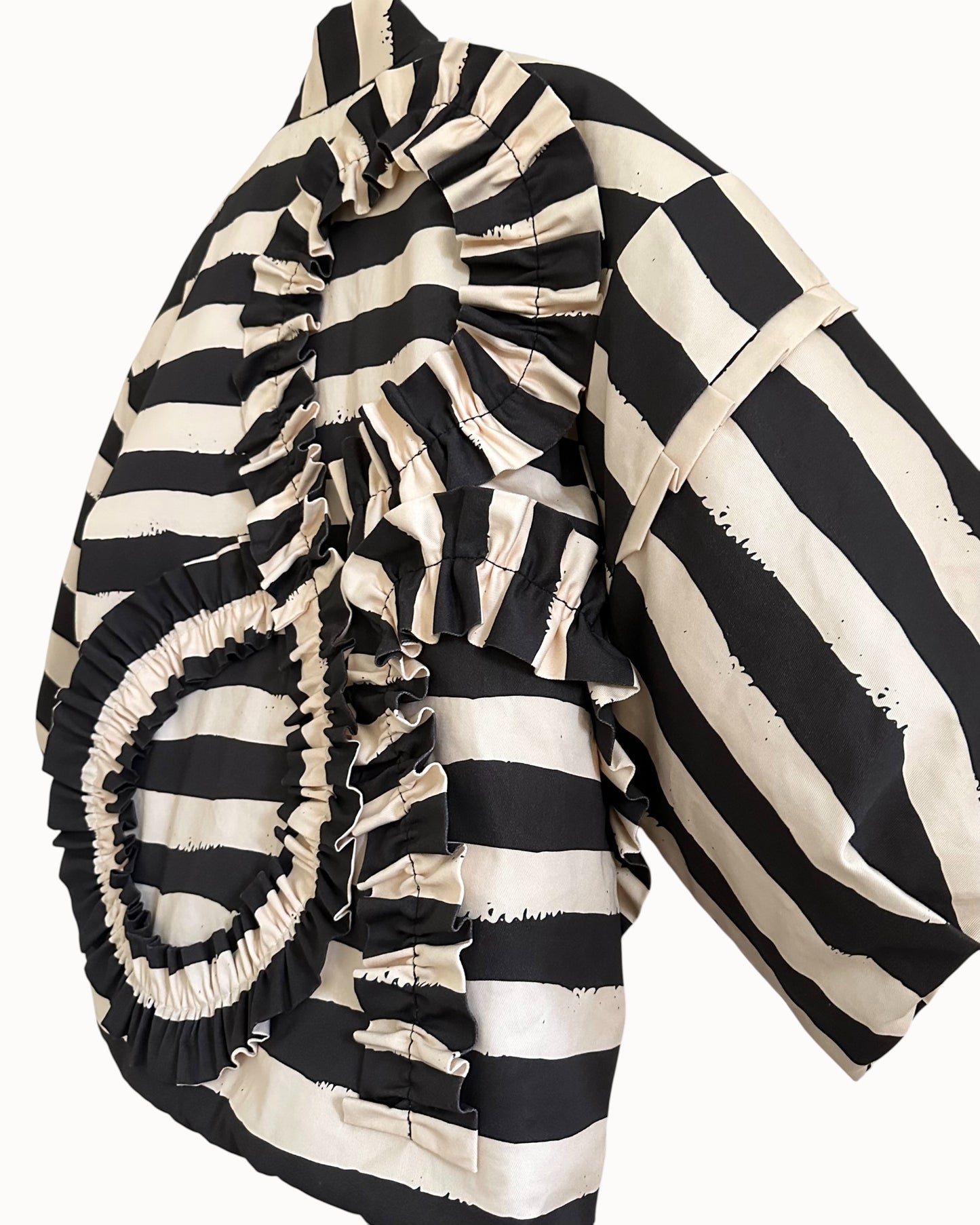 For Tina Brush-Stripe Hanten Jacket with Oversized Back Ribbon