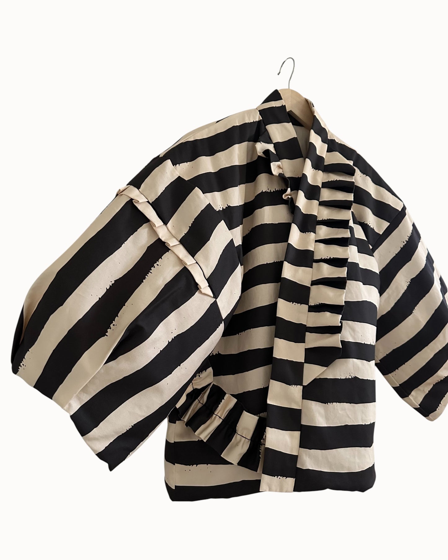 For Tina Brush-Stripe Hanten Jacket with Oversized Back Ribbon