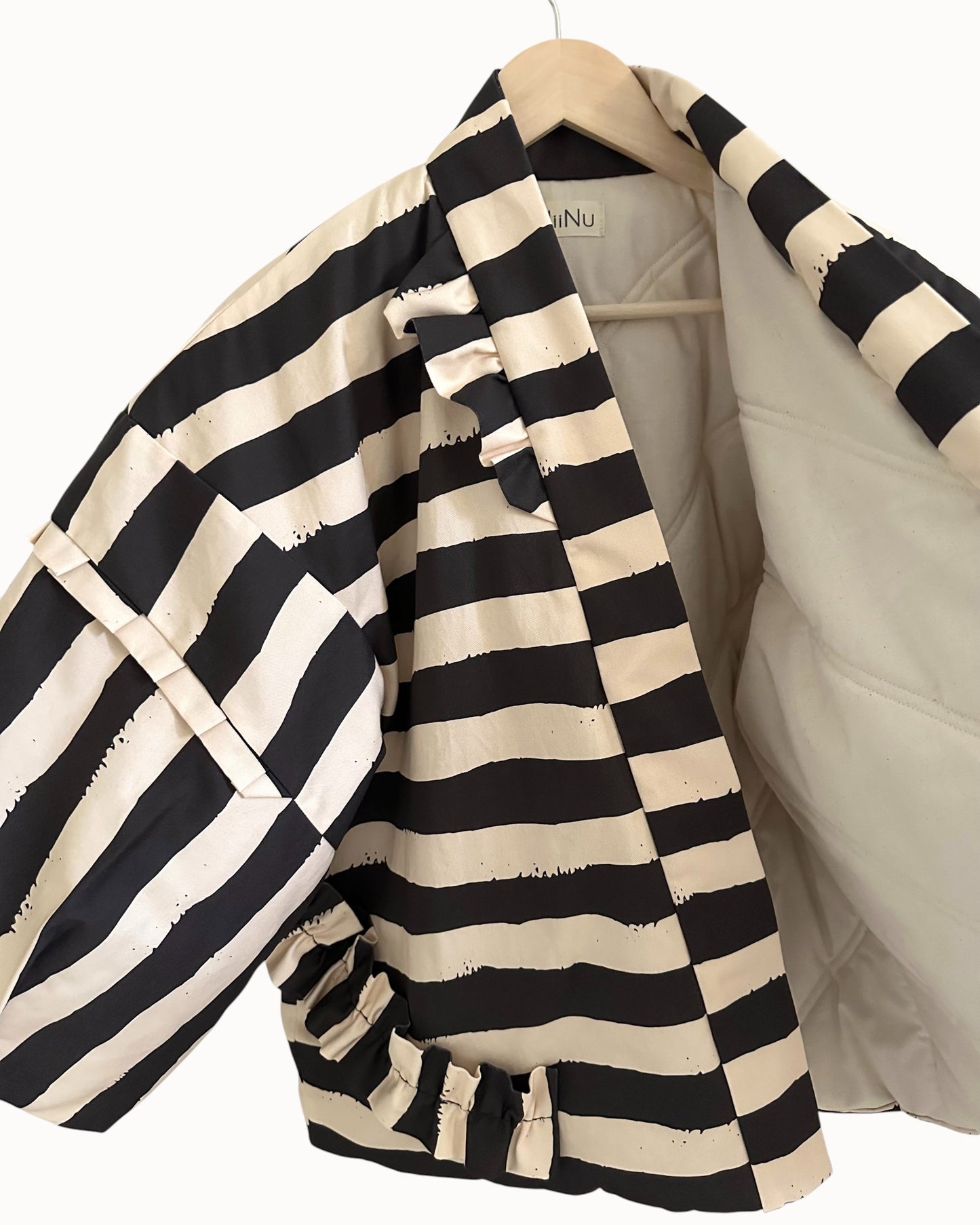 For Tina Brush-Stripe Hanten Jacket with Oversized Back Ribbon