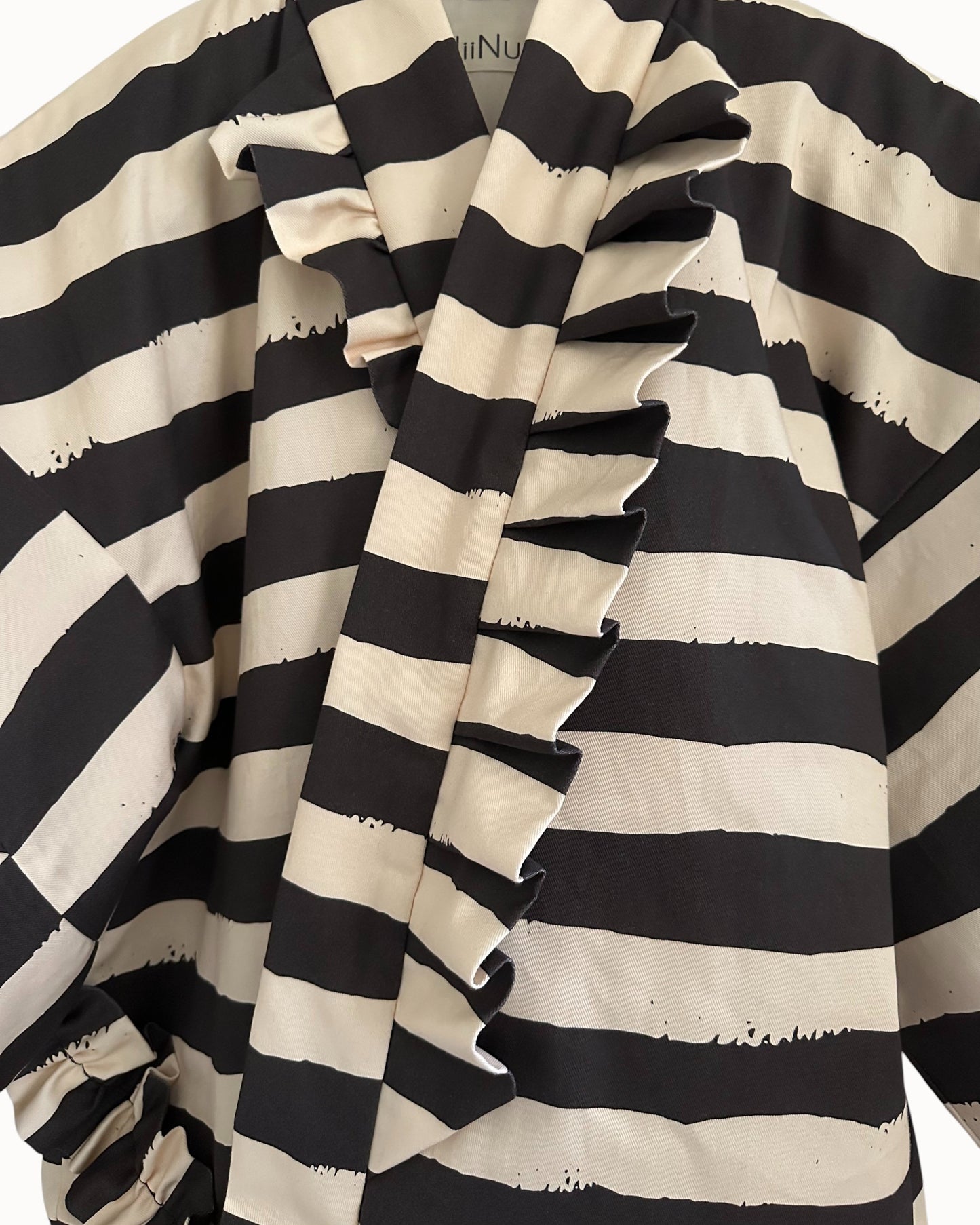 For Tina Brush-Stripe Hanten Jacket with Oversized Back Ribbon