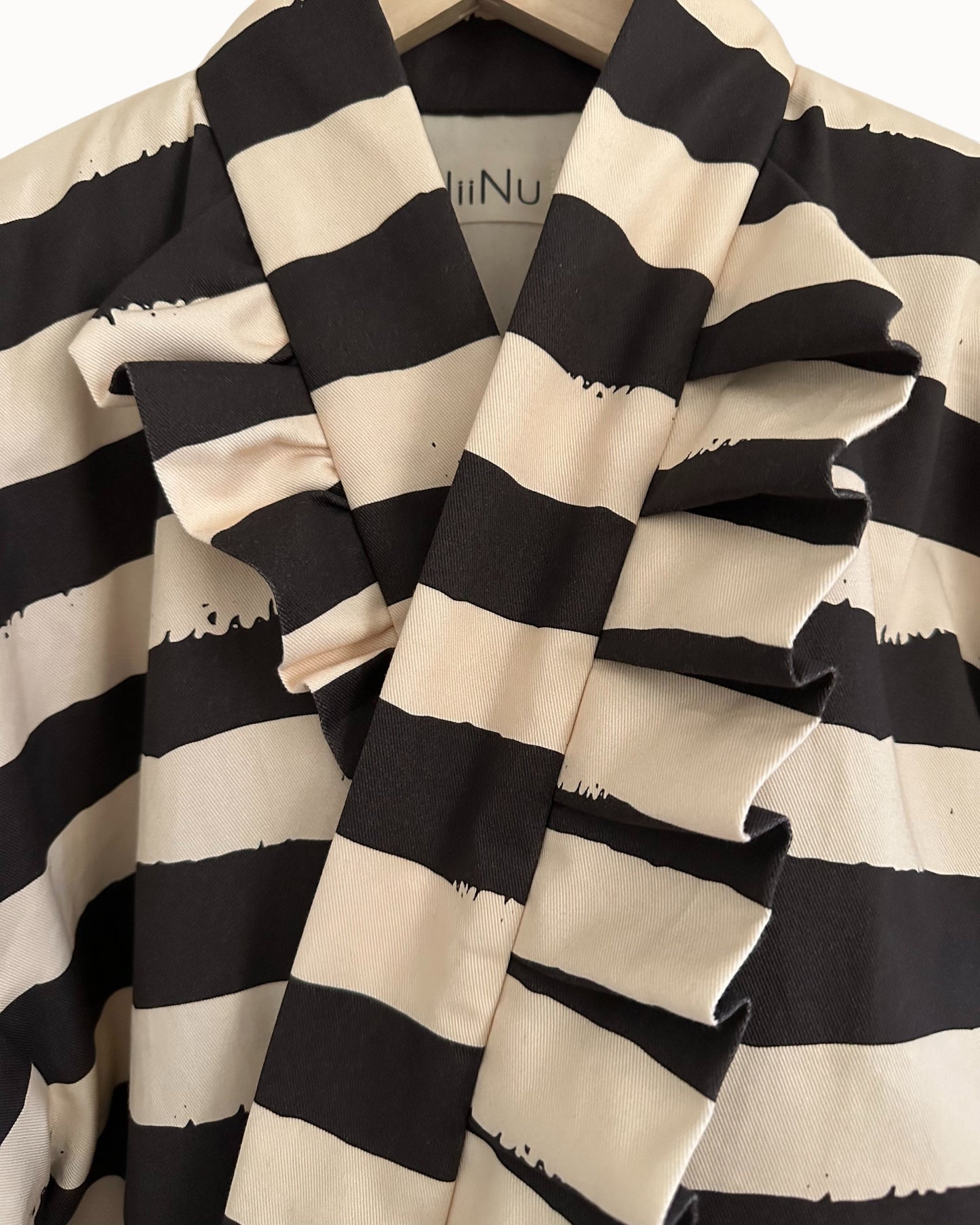 For Tina Brush-Stripe Hanten Jacket with Oversized Back Ribbon