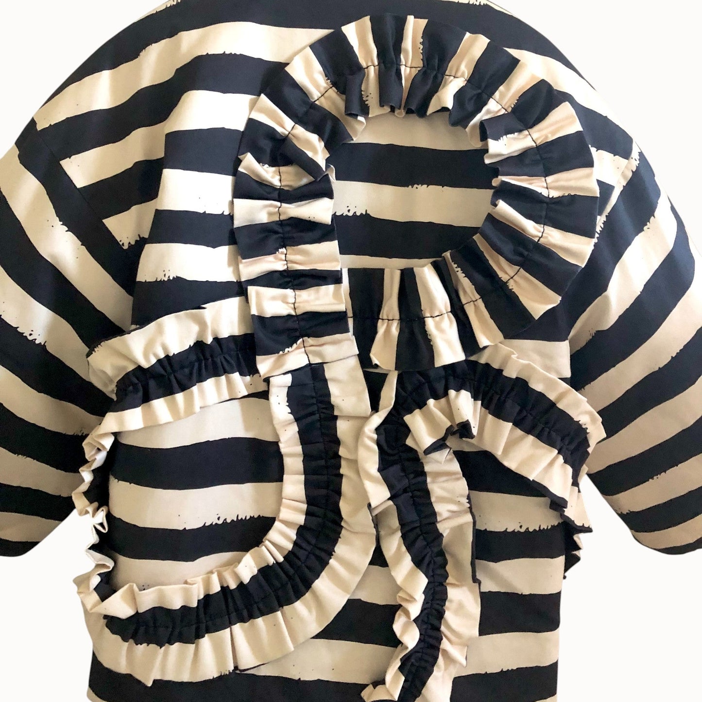 Brush-Stripe Hanten Jacket with Oversized Back Ribbon