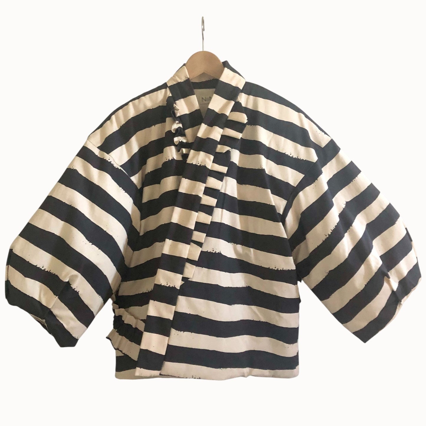 Brush-Stripe Hanten Jacket with Oversized Back Ribbon