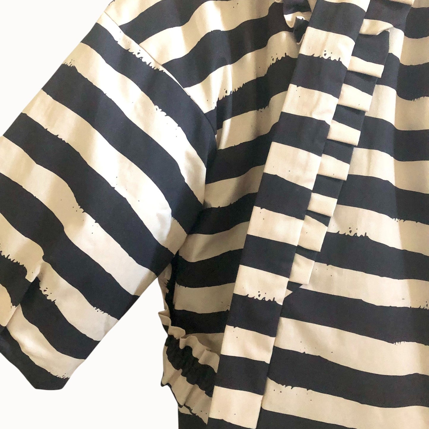 Brush-Stripe Hanten Jacket with Oversized Back Ribbon