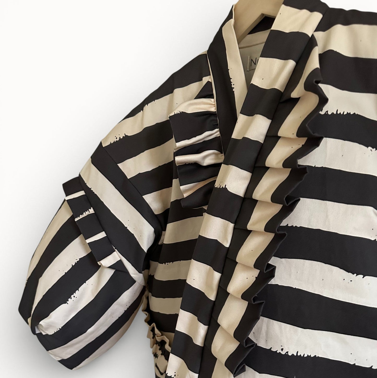 Brush-Stripe Hanten Jacket with Oversized Back Ribbon E