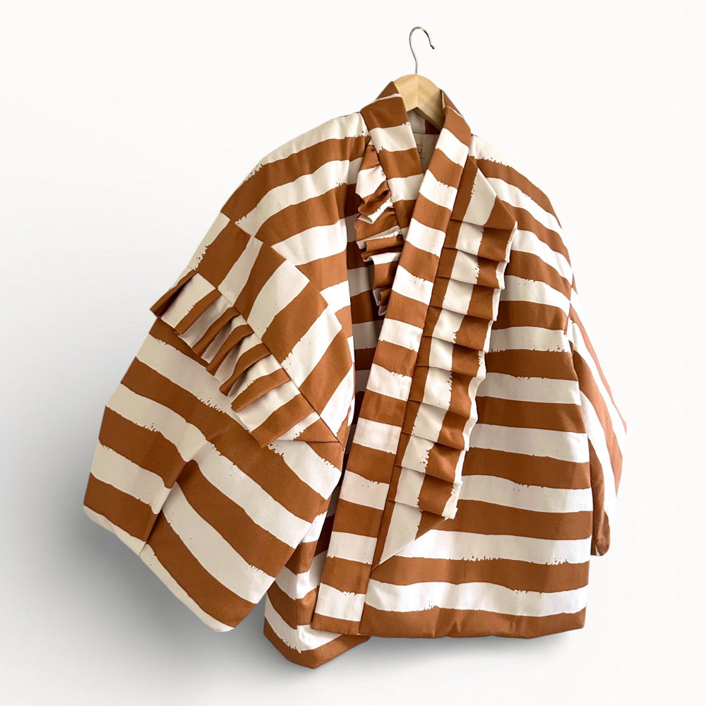 Brush-Stripe Hanten Jacket - Camel