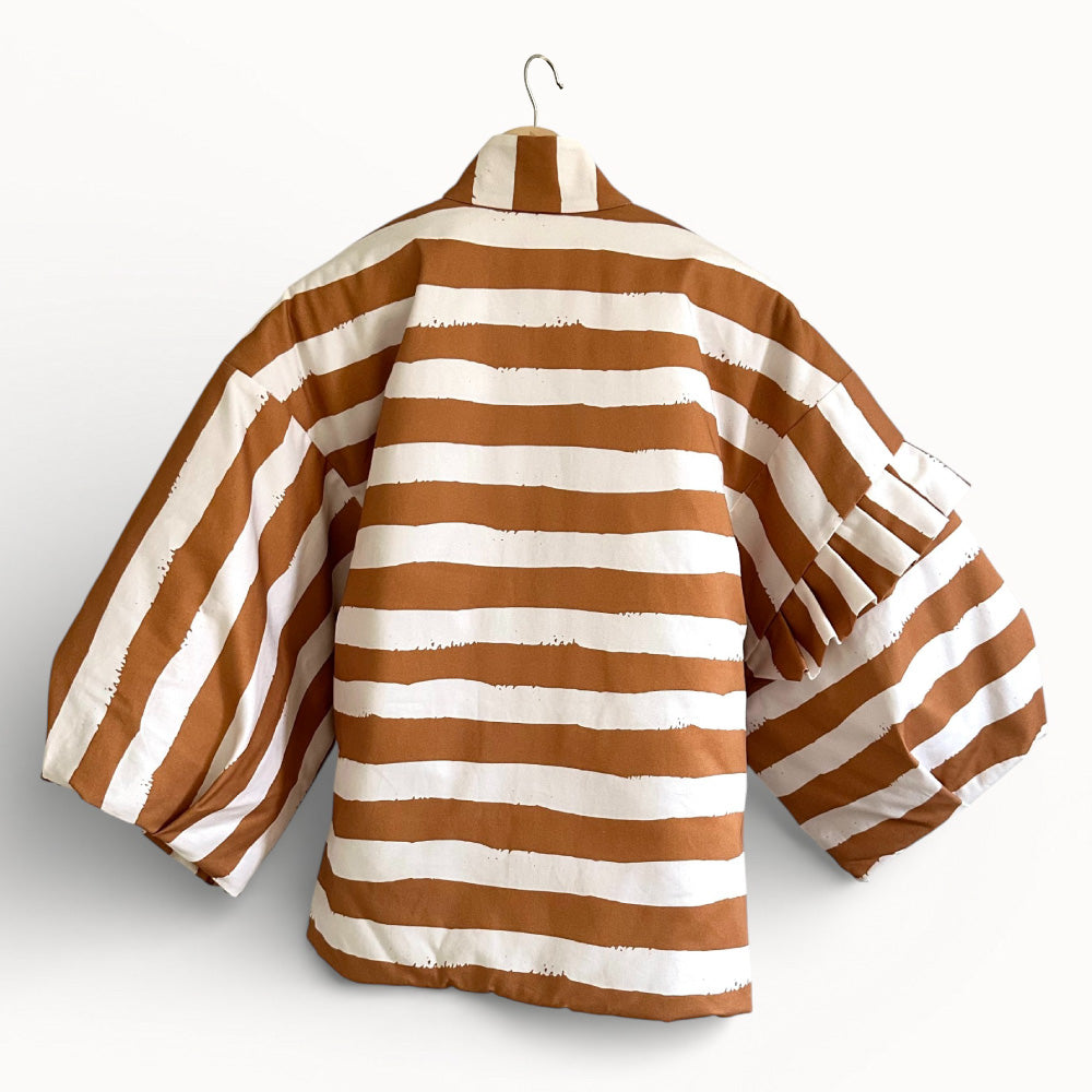 Brush-Stripe Hanten Jacket - Camel