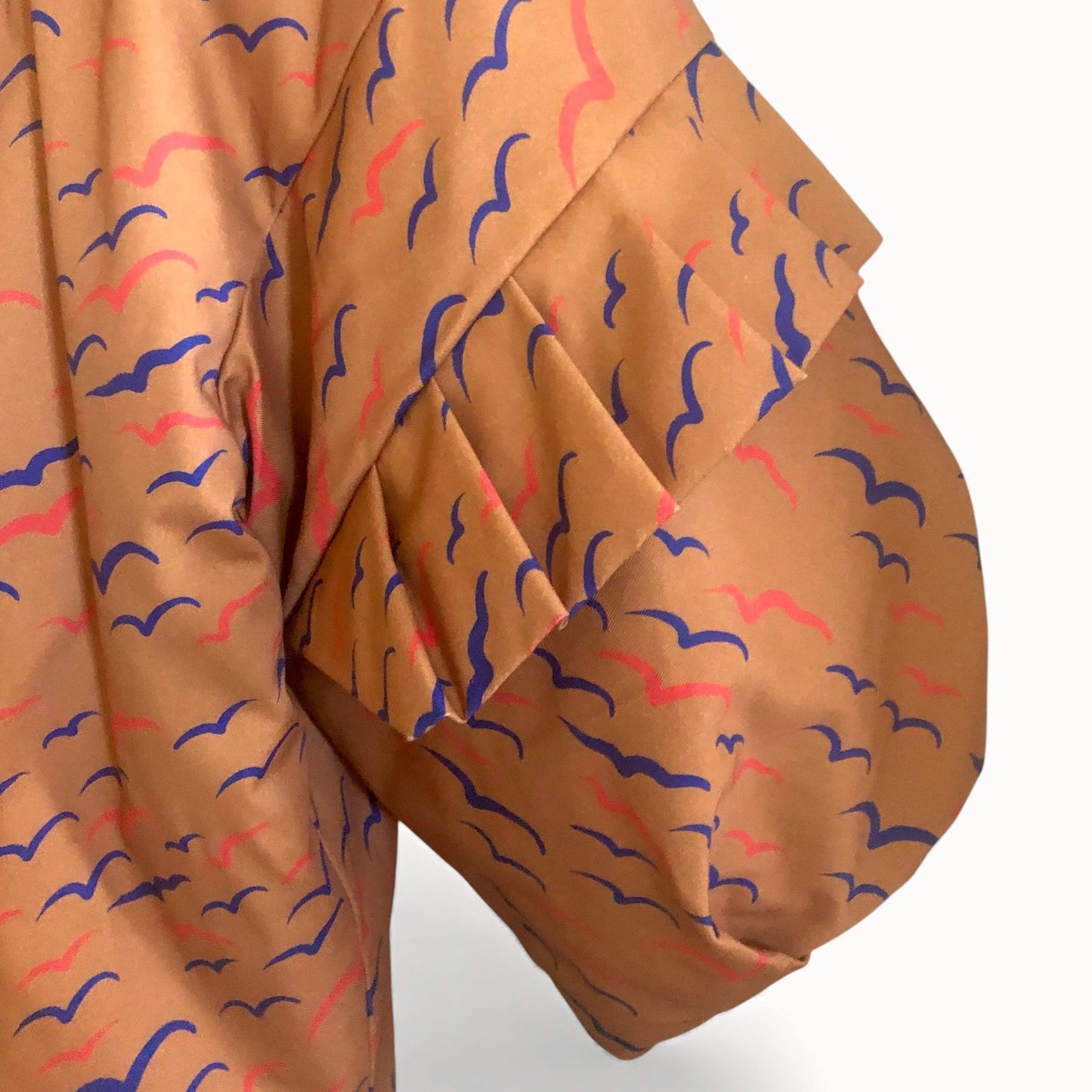 Kamome Pattern Padded Hanten Jacket with Left-Side Ribbon Tie