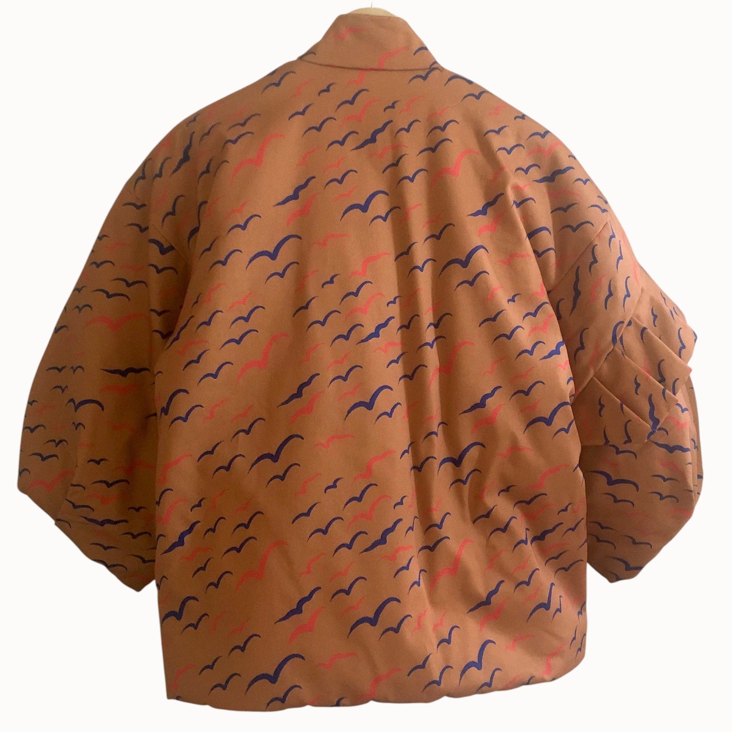 Kamome Pattern Padded Hanten Jacket with Left-Side Ribbon Tie