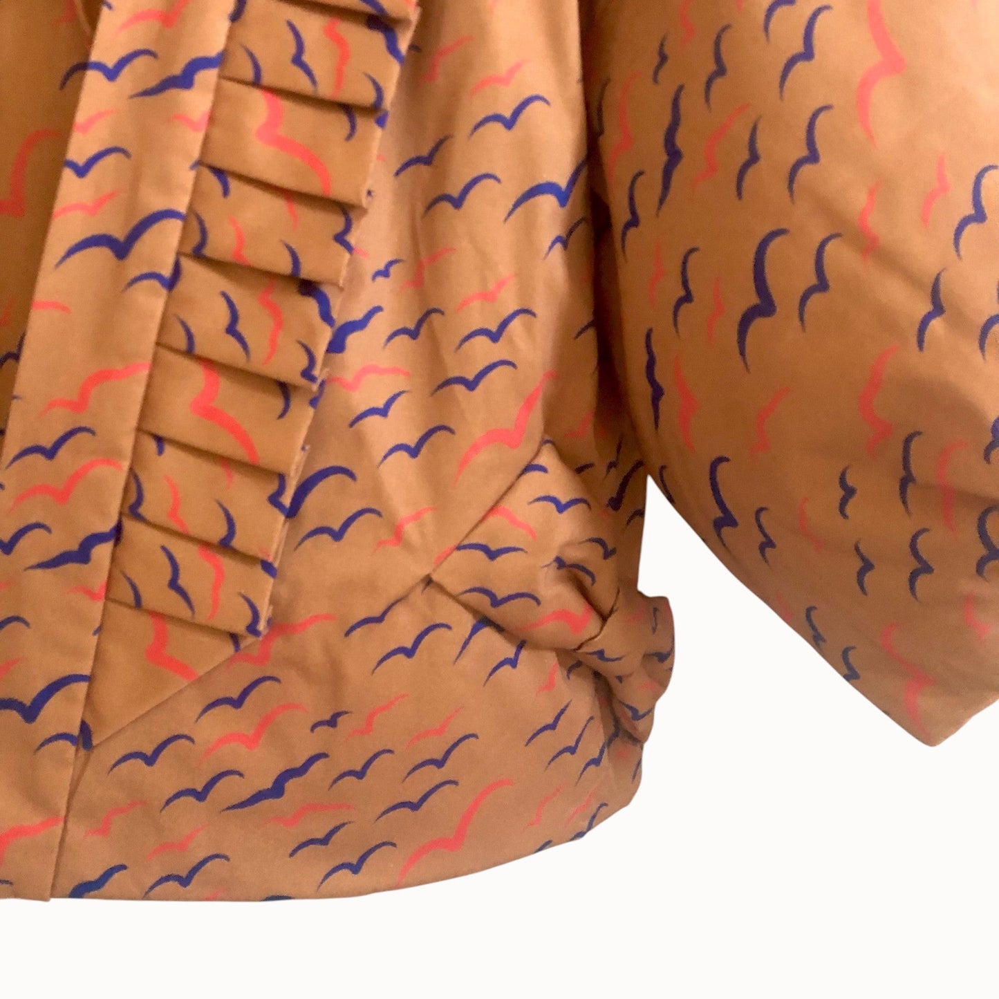 Kamome Pattern Padded Hanten Jacket with Left-Side Ribbon Tie