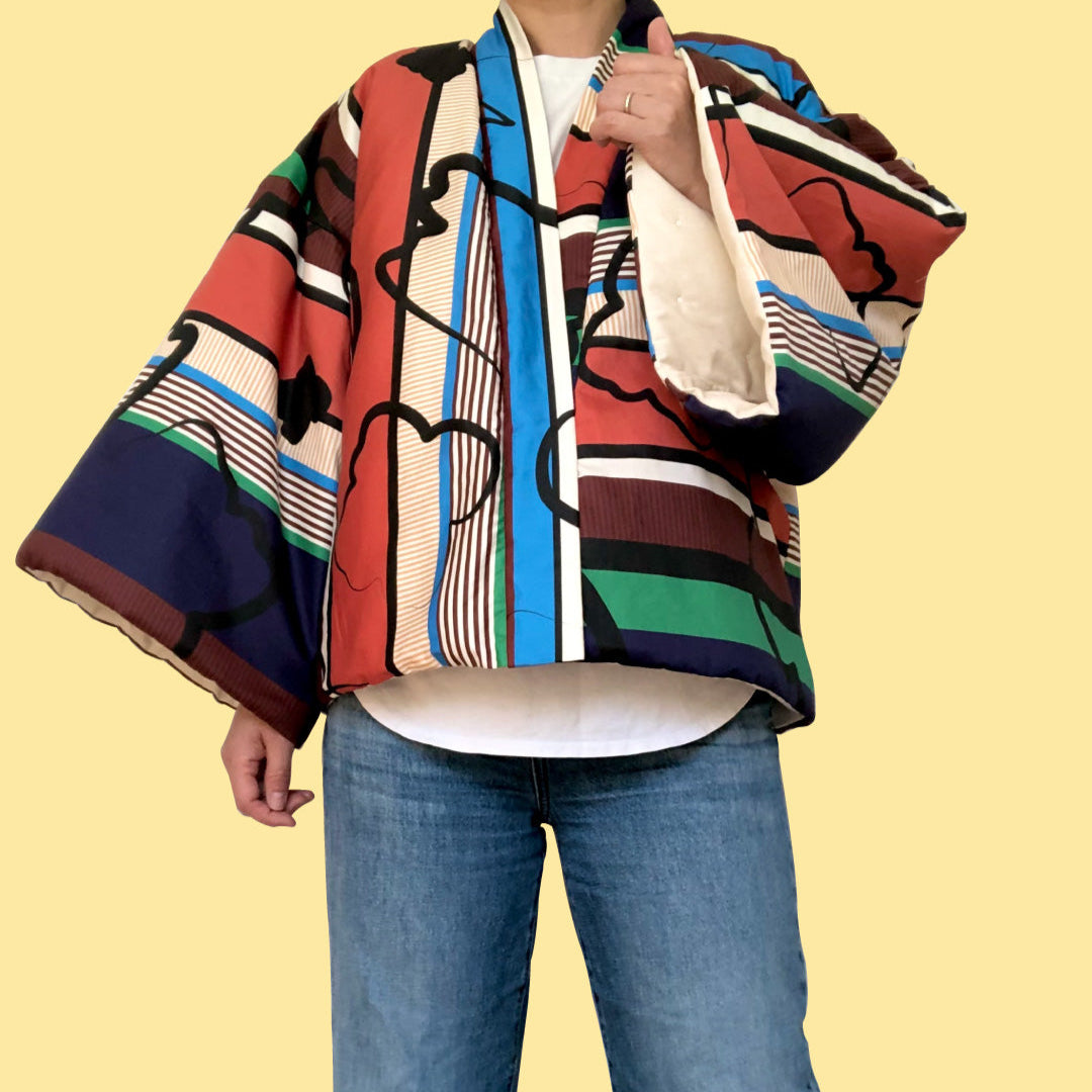 Multicolor Stripe Padded Hanten Jacket - Length 65cm / Length 70cm