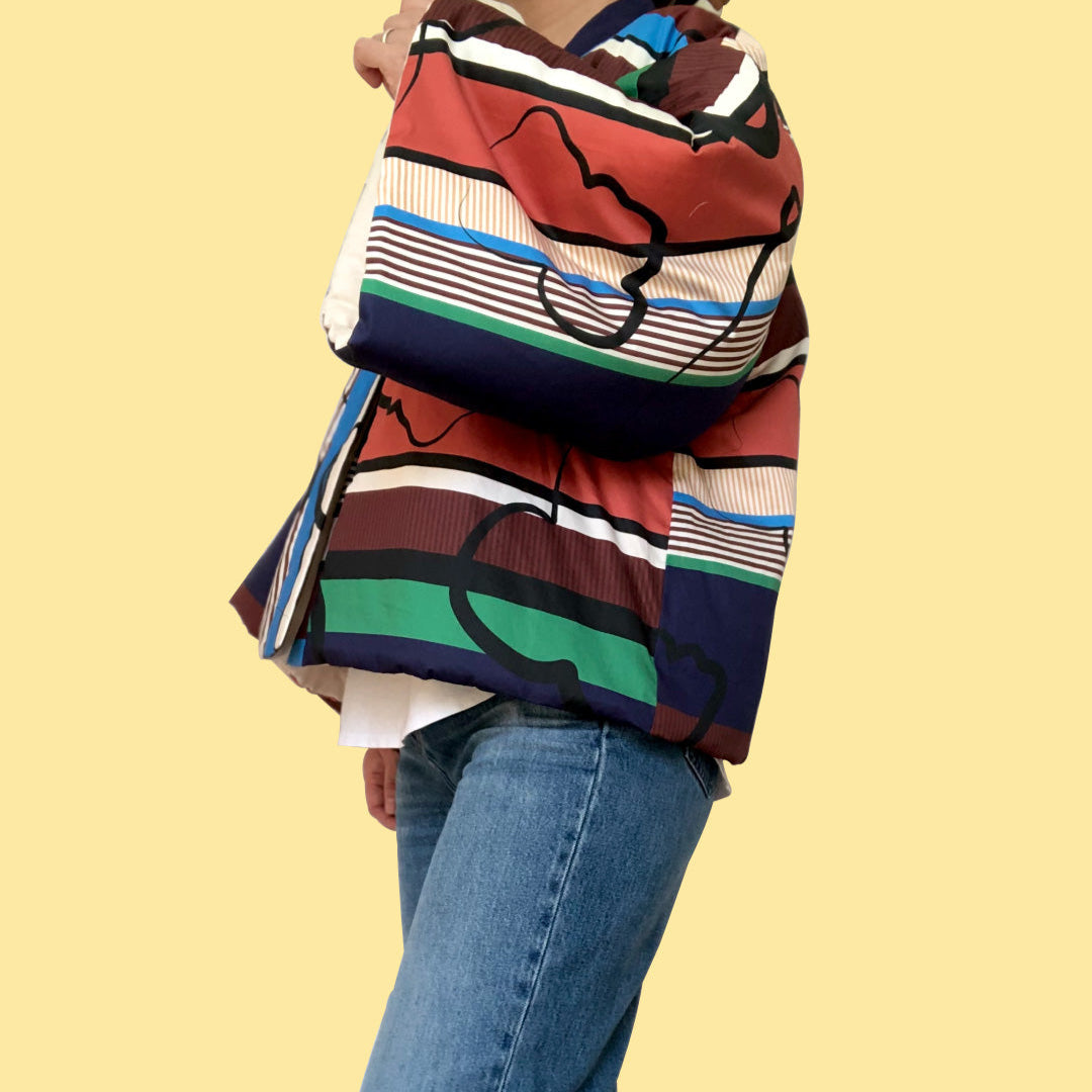 Multicolor Stripe Padded Hanten Jacket - Length 65cm / Length 70cm